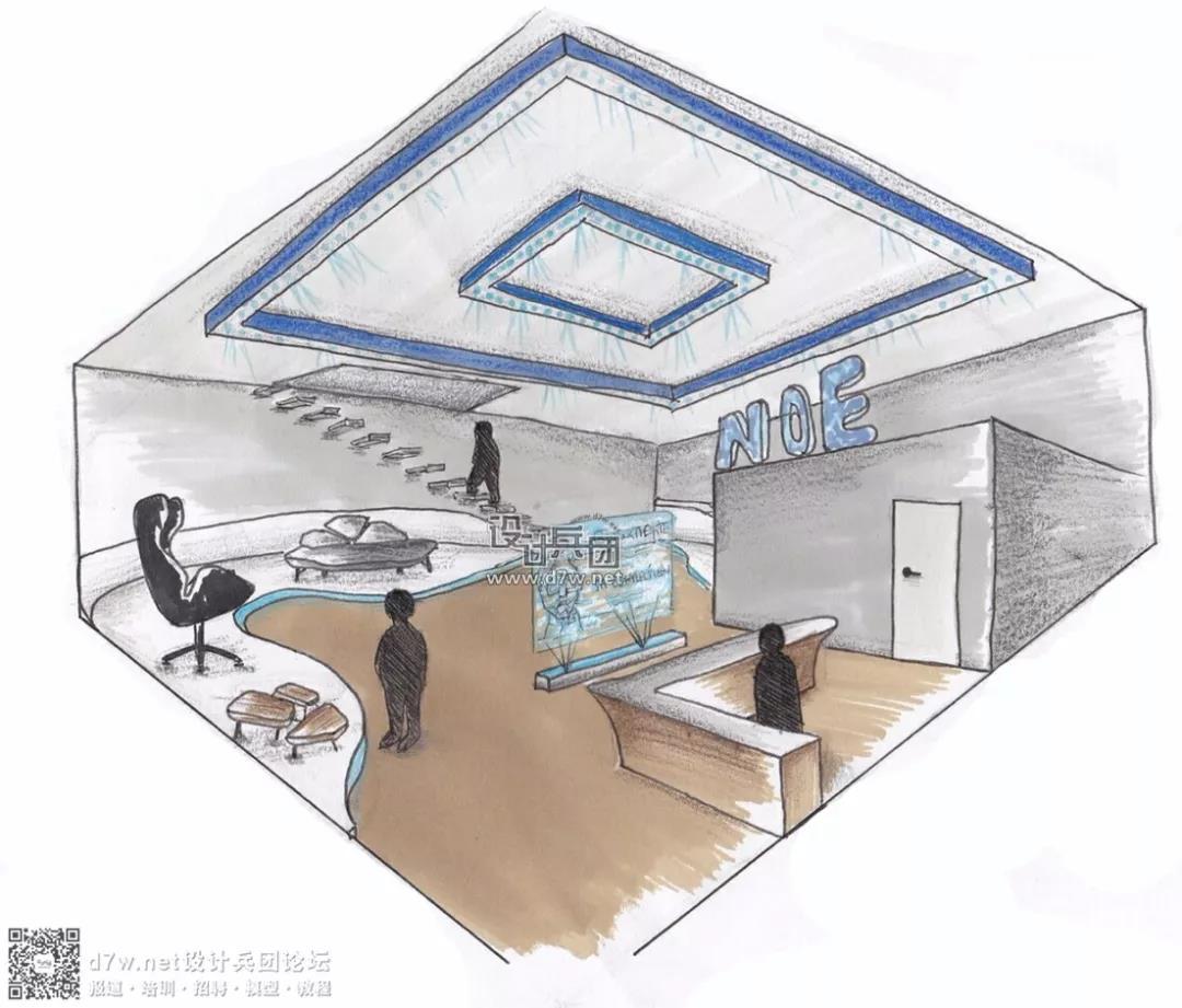 展示设计空间鱼类展厅手绘两点透视图 快速上色 - 手绘设计教程 - 中国装饰网 装修网 家居装饰装修